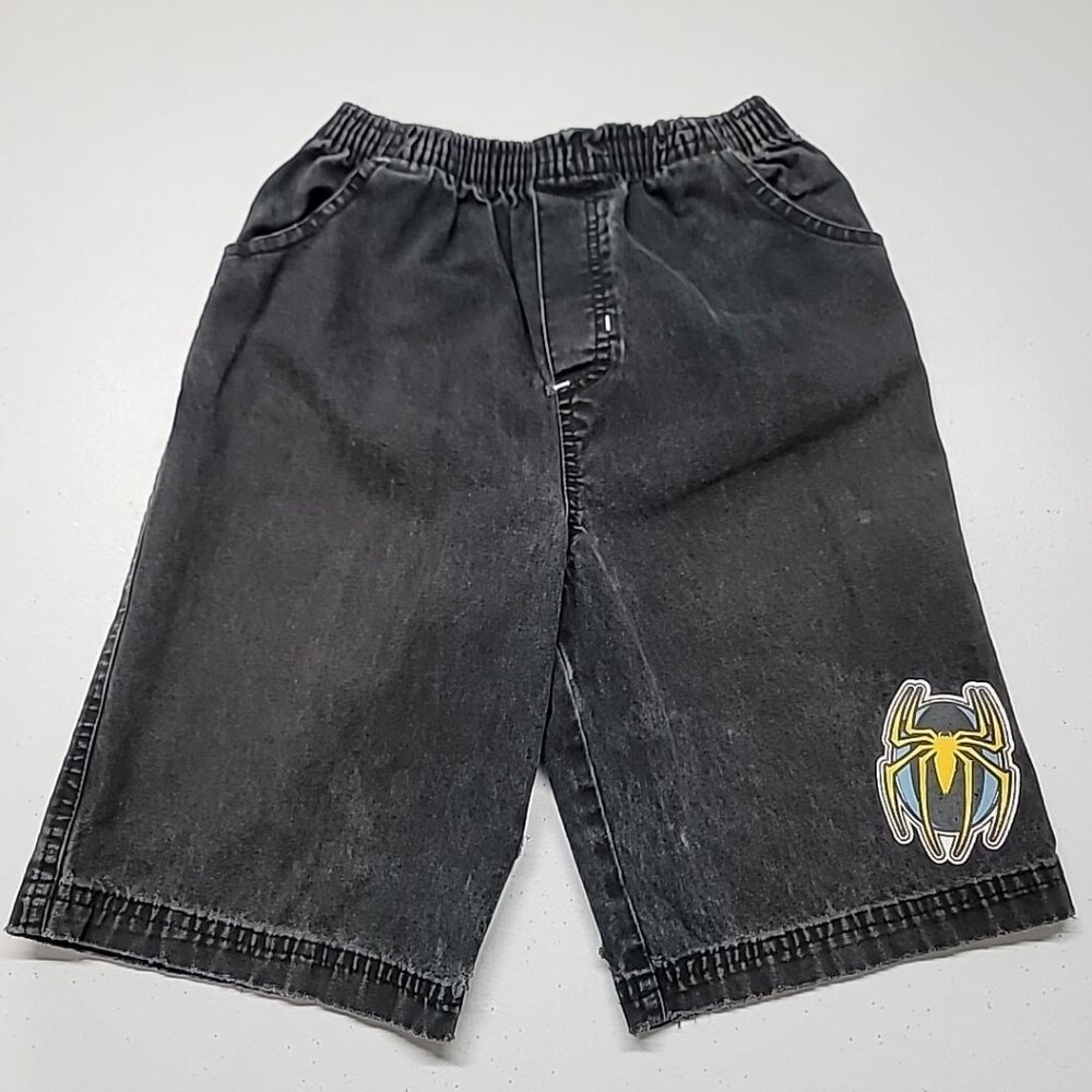 Marvel Spider-Man 3 Boys Size 6 Black Jean Shorts Jorts Emblem Baggy Skater Kid